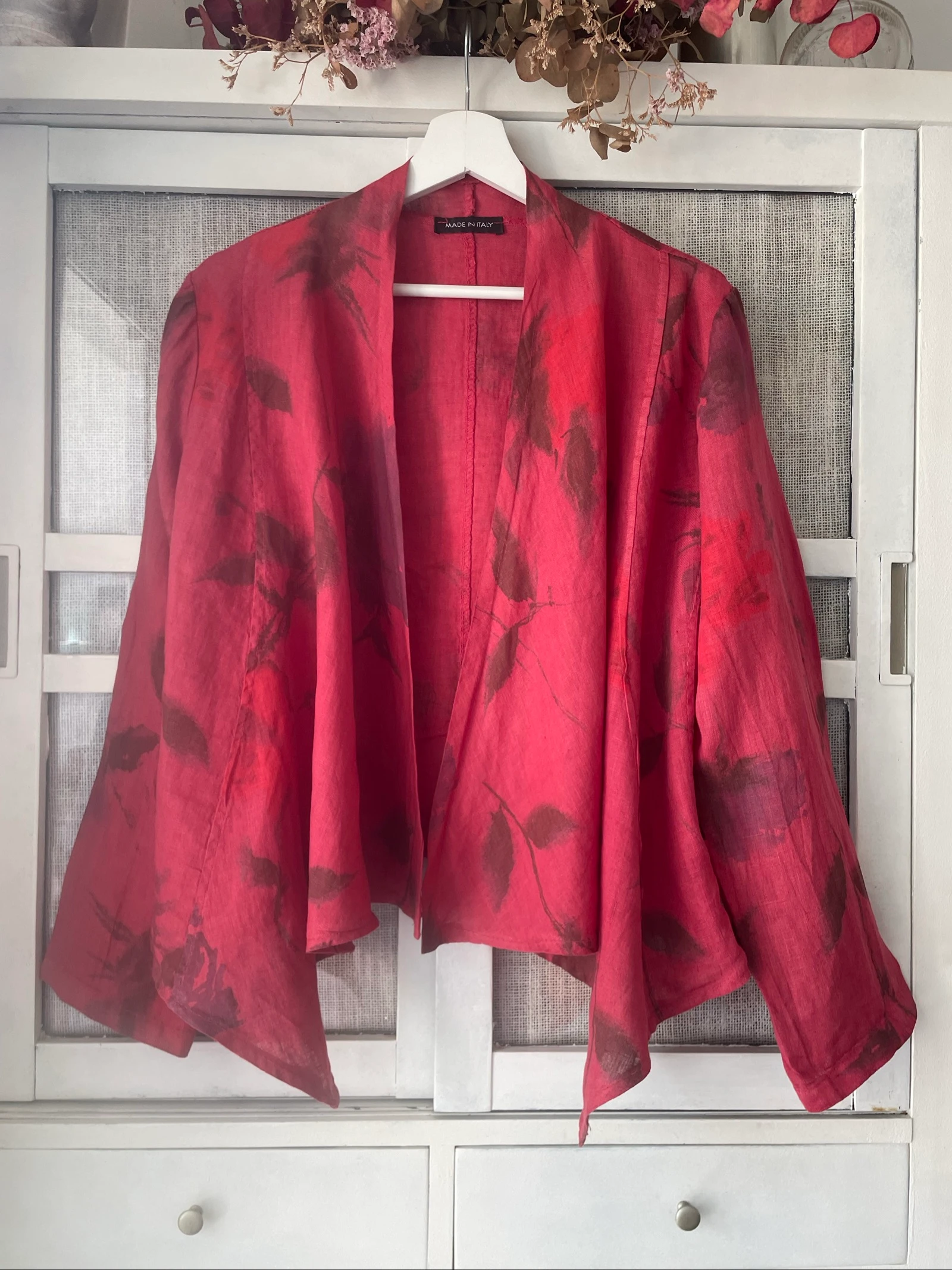 100% Linen Floral Jacket Made in Italy | Japan Style Boho Kimono Cardigan One Size
